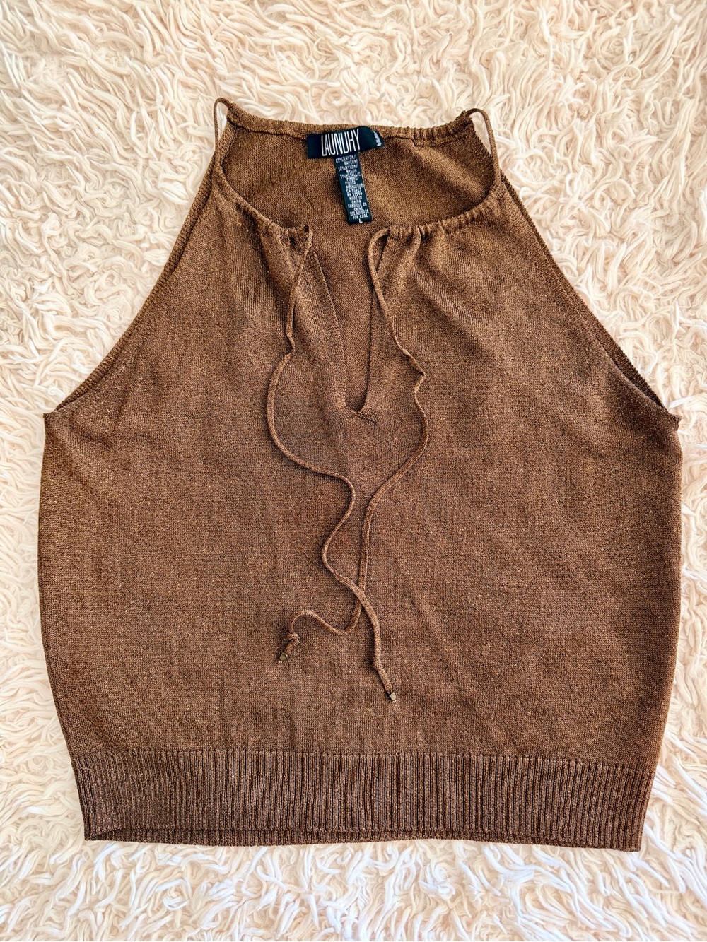 Laundry By Shelli Segal Brown Sleeveless Tie-Neck Knit Tank - Picture 6 of 8
